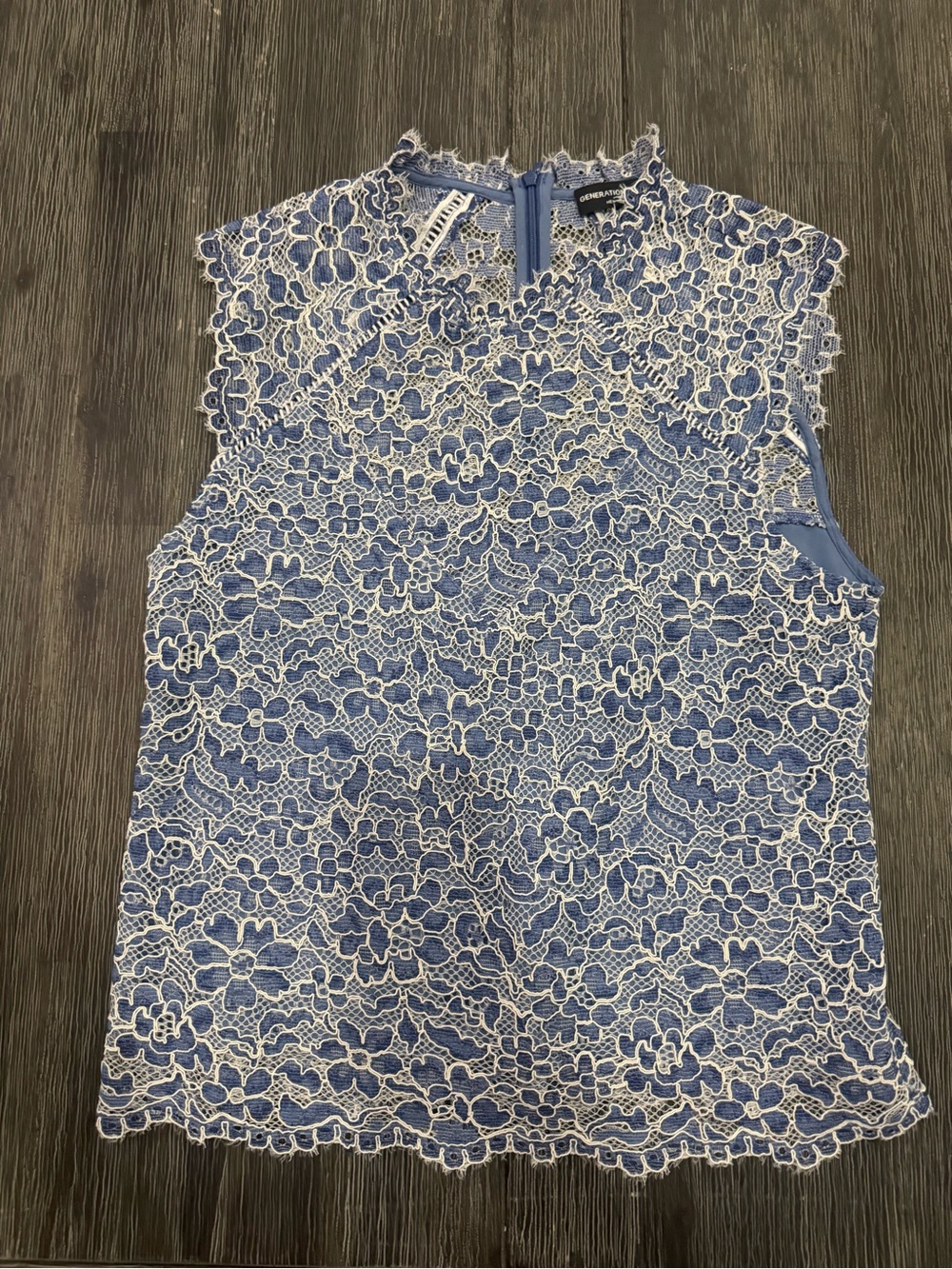 Generation Love Blue and White Floral Lace Sleeveless Top